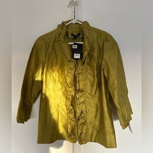 Classiques Entier crinkle top jacket women's size M chartreuse ruffle 3/4 sleeve